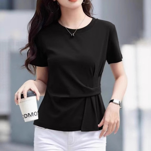 Wholesale New Summer Short-Sleeved High-End Niche Chic Beautiful Fashionable Waist-Cinching Tops Irregular Tops for Women