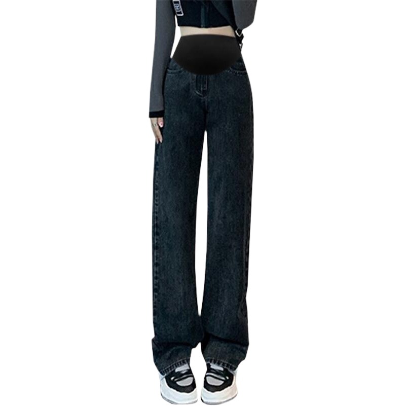 9513 Maternity Wide Leg Jeans Loose Autumn Outerwear Slim Drape Straight-Leg Floor-Mopping Pants High Waist Belly Support Trousers