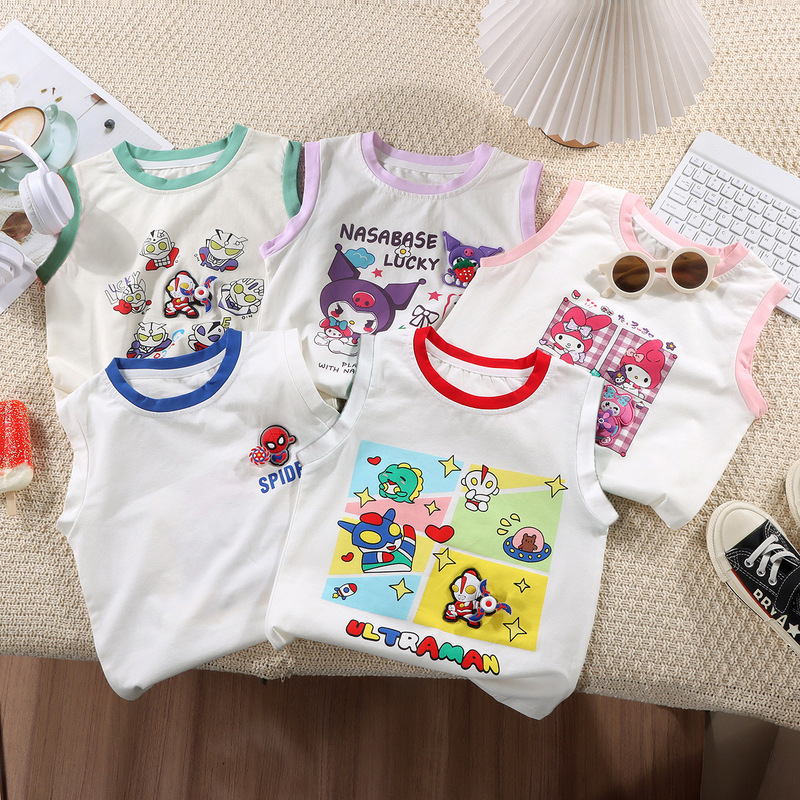 Children's Sleeveless T-shirt Summer Thin Pure Cotton Men's Treasure Outer Wear Girls Small Doll Children's Summer Single Top
