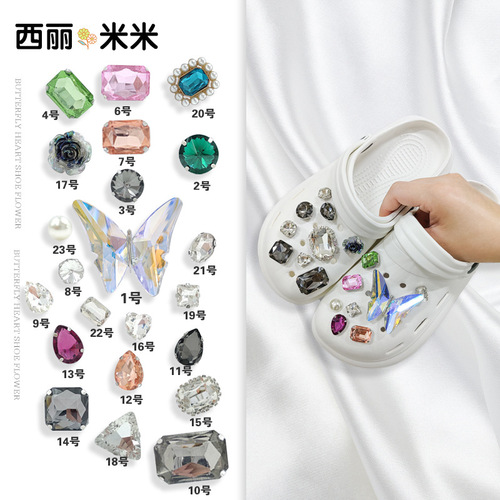 Cross-border Crocs Shoe Accessories Shoe Buckle Diamond Decorative Buckle Shoe Flower Accessories Beach Shoe Diamond Removable Mixed Rhinestone Buckle