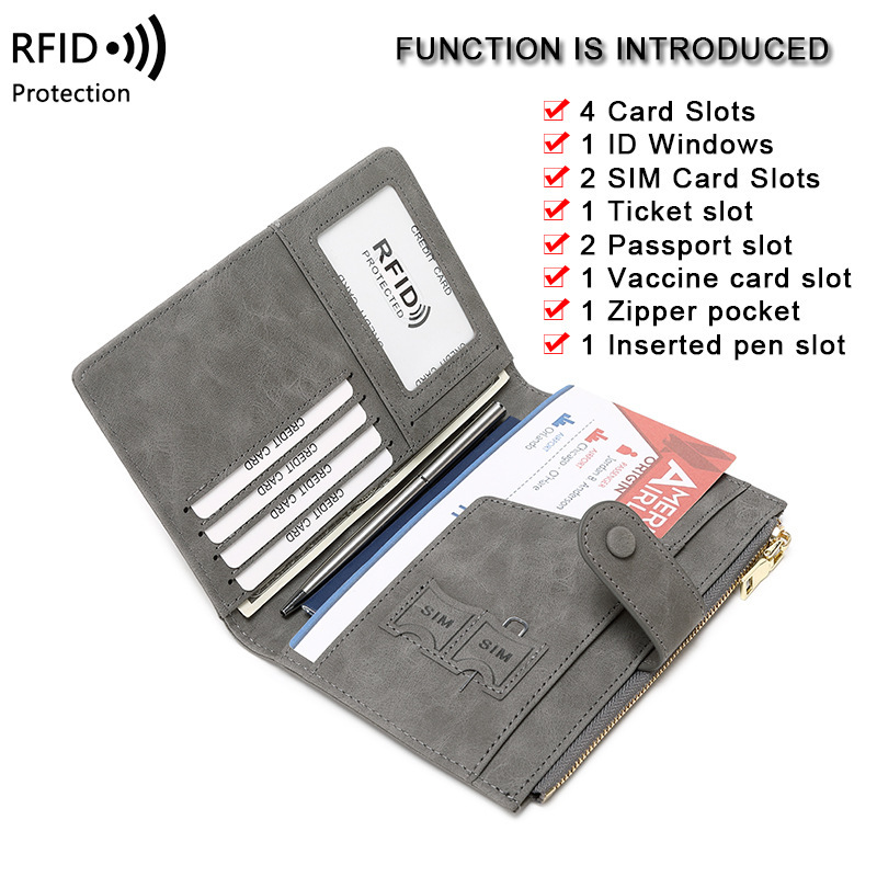 Nuevo porta pasaporte RFID antirrobo con hebilla de cremallera, funda para pasaporte, portadocumentos, bolsa de viaje multifuncional para pasaporte_voghion.com