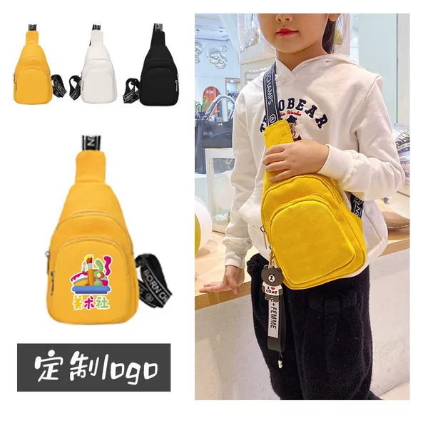 Fashion children's canvas small chest bag custom printed logo cute shoulder messenger bag students kindergarten primary school students