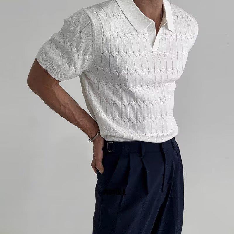 2023 fashion brand summer plaid short-sleeved T-shirt sexy V-neck knitted polo shirt Stretch Slim lapel Black T 2023 fashion brand summer plaid short-sleeved T-shirt sexy V-neck knitted polo shirt Stretch Slim lapel Black T