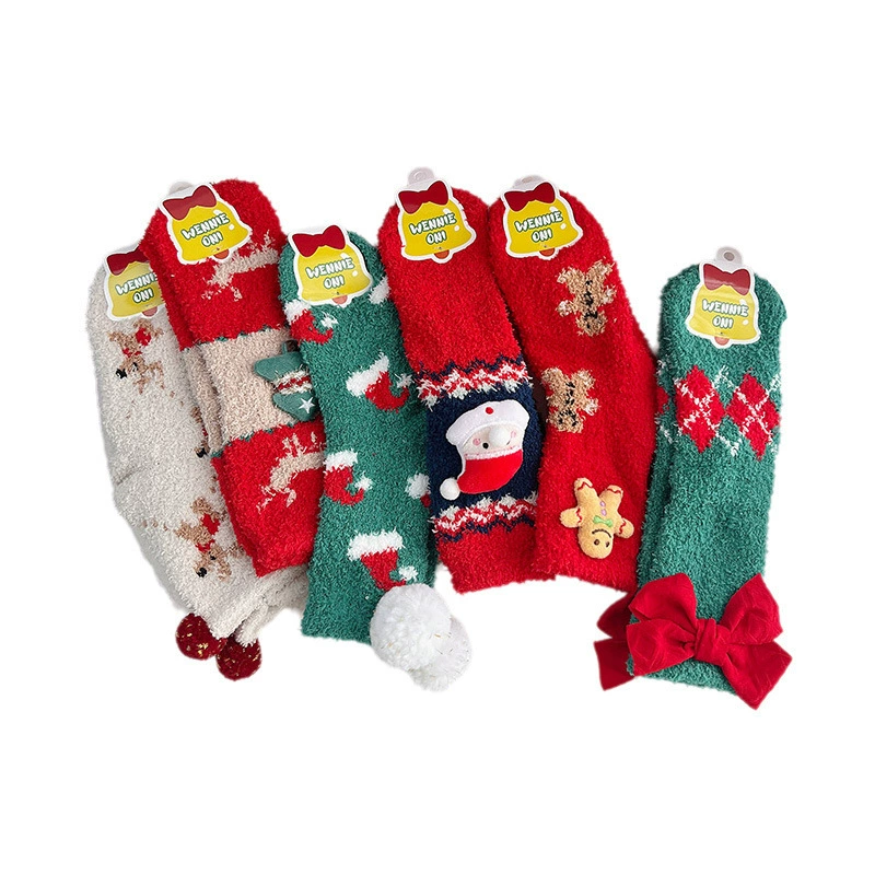 () cartoon coral velvet keep warm red knee socks, mid-length, increased thickness