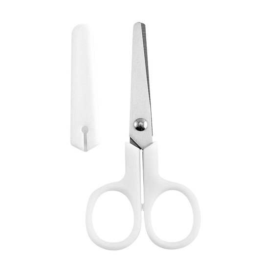 Simple white unprinted wind scissors primary school students paper-cut stainless steel children's special small scissors with protective cover