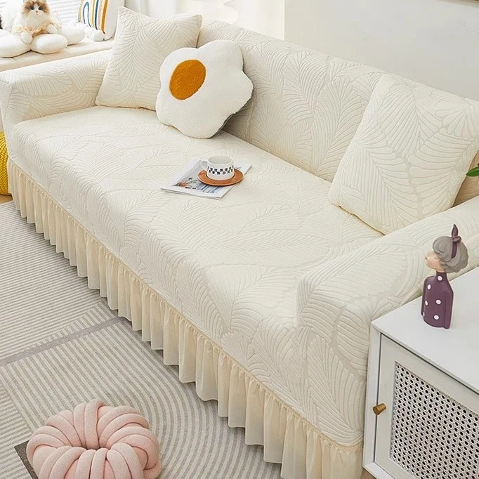 Falda de terciopelo jacquard, funda de sofá universal, funda de sofá, funda de sofá, antideslizante, resistente a los gatos, funda de sofá de una pieza universal de cuatro estaciones, fila recta
