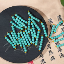 H6YU原矿天然绿松石配珠散珠高瓷高蓝湖北松石圆珠手串鼓珠老型珠