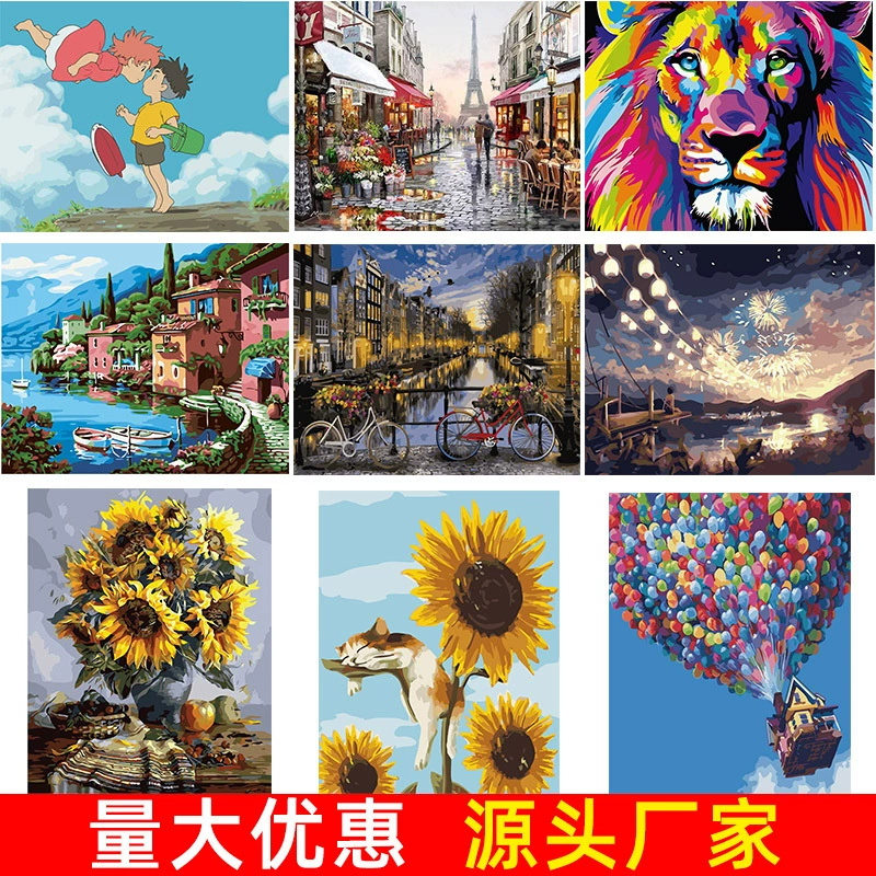 Производитель оптовая diy цифровая живопись маслом трансграничные волосы Амазонка детская пейзажная живопись ручной роспись декоративная роспись DIY внешняя торговля