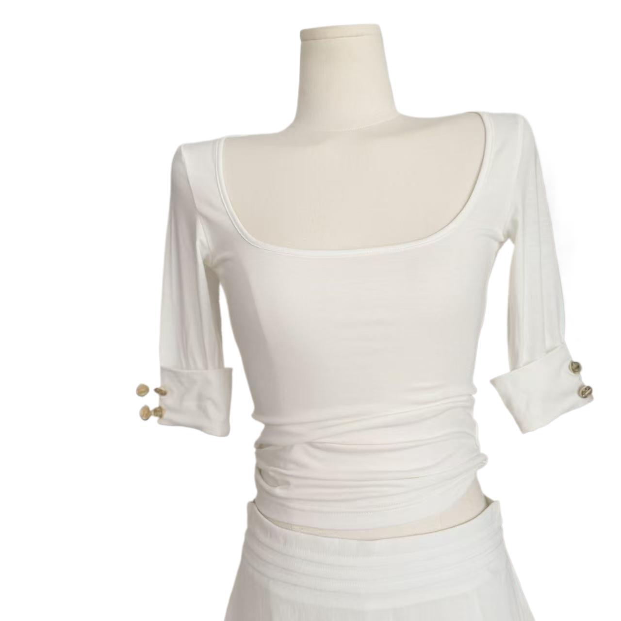 Oxygen Korean Girl's Cute Mid-sleeve Shirt, Summer Tight-fitting Elastic Half-sleeve Top For Women_ecoleips.com