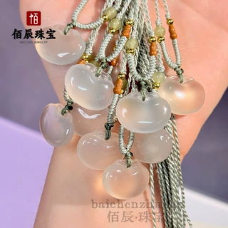 天然高冰白玉髓元宝锁包吊坠新中式马料冰种玛瑙立体葫芦挂件项链