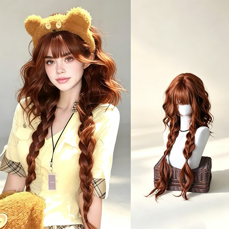 【Bounty Hunter】Women's Wig with Double Braids, Long Curly Hair, Egg Curl, Brightening Effect, Full Head Cover, In Stock for Wholesale