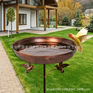 Cross-Border Hot Selling Garden Iron Craft Ground Plug Courtyard Lawn Bird Bath Basin Garden Outdoor Ground Plug Bird Feeder
