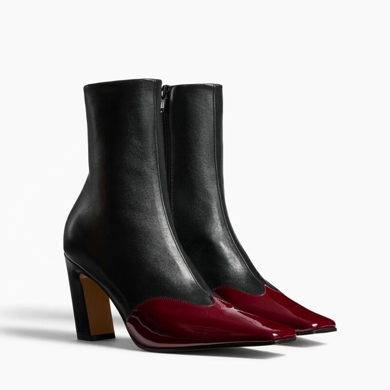 European Station Xj Women's Shoes 25 Autumn Elegant Classic Elastic Mouth Soft Top Layer Cowhide Small Pointed Toe Slip-On Low Heel Ankle Boots