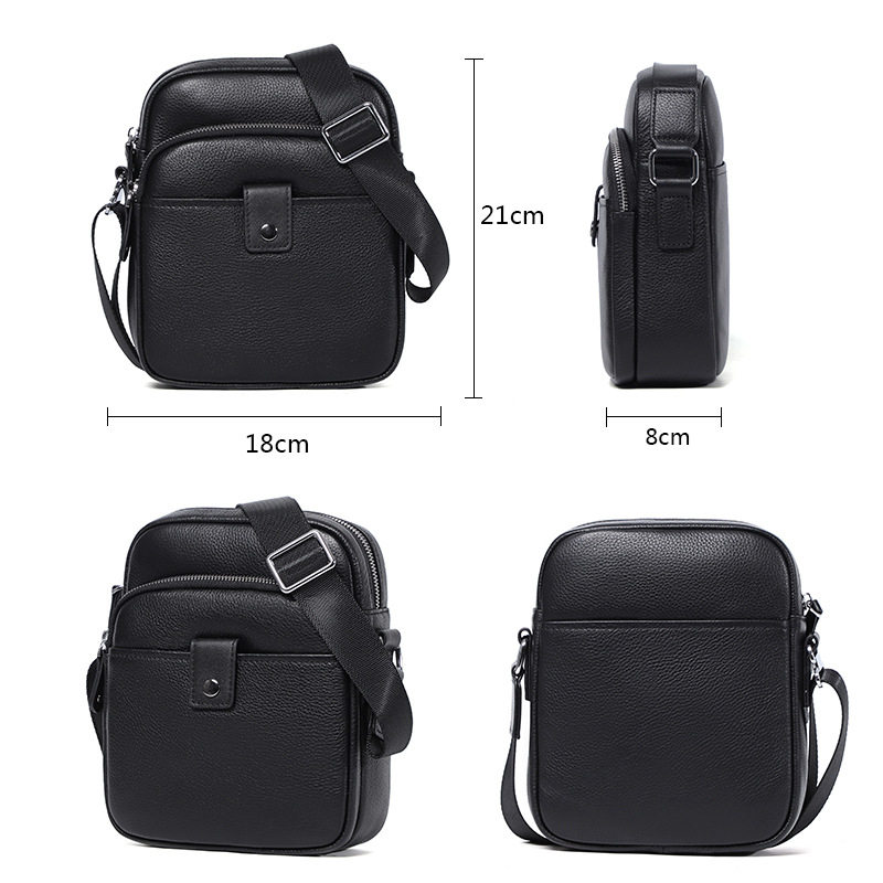 Túi đeo chéo nam da bò thật dáng đứng 18×8×21 cm — Màu đen