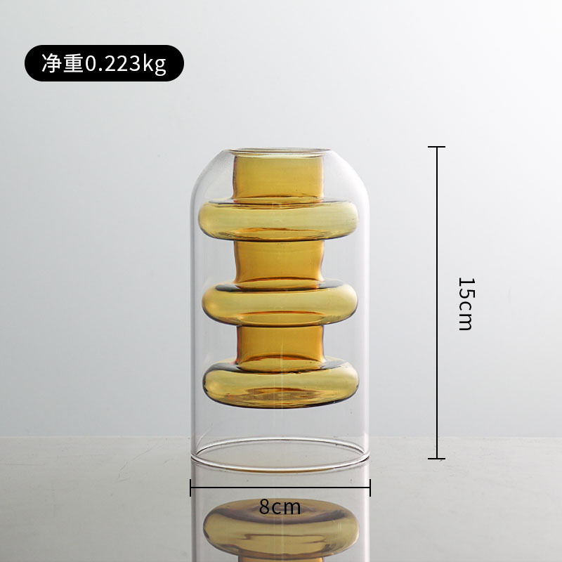 Nórdico simple doble capa colorido arreglo floral florero de vidrio sala de estar decoración escritorio creativo personalizado hidropónico decorativo florero