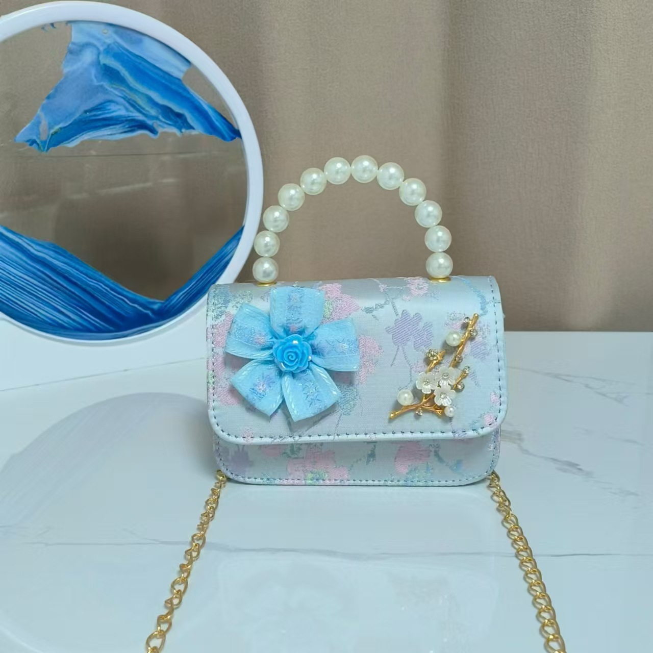 Bolsos infantiles de alto nivel, exquisitos antiguos, bolsos de cambio de niña, bolsos de mano de perlas de princesa, bolsos de almacenamiento