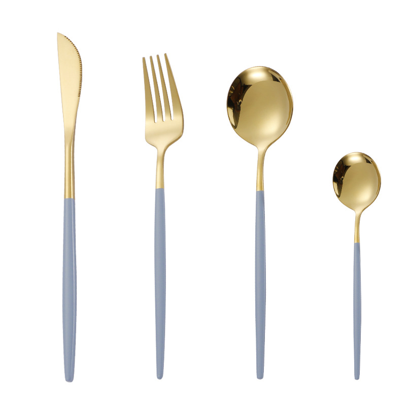 Cuchillo de filete occidental, tenedor, cuchara de postre Vajilla transfronteriza de 4 piezas Amazon Acero inoxidable portugués cuchillo, tenedor y traje de cuchara