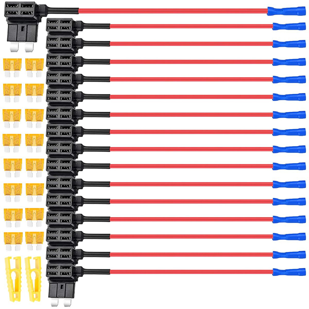 跨境批发  16pcs 袋装 5安培汽车取电器保险丝座分接头适配器带线