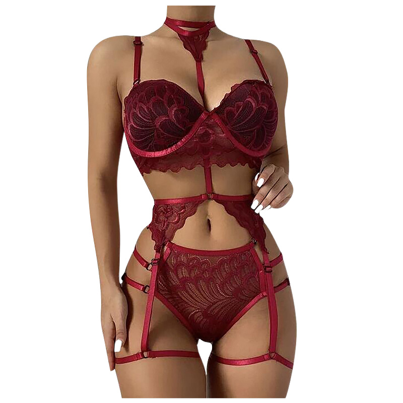 Lace See-Through Four-Piece Sexy Lingerie Set Multicolors NSYCX109739