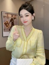 白枕鹤法式小香风领长袖衬衫女秋季新款小众设计名媛洋气百搭宽