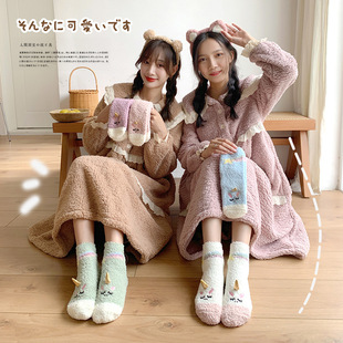 21 winter Japanese style home giant soft warm feet essential cartoon unicorn coral fleece tube girl sleep socks