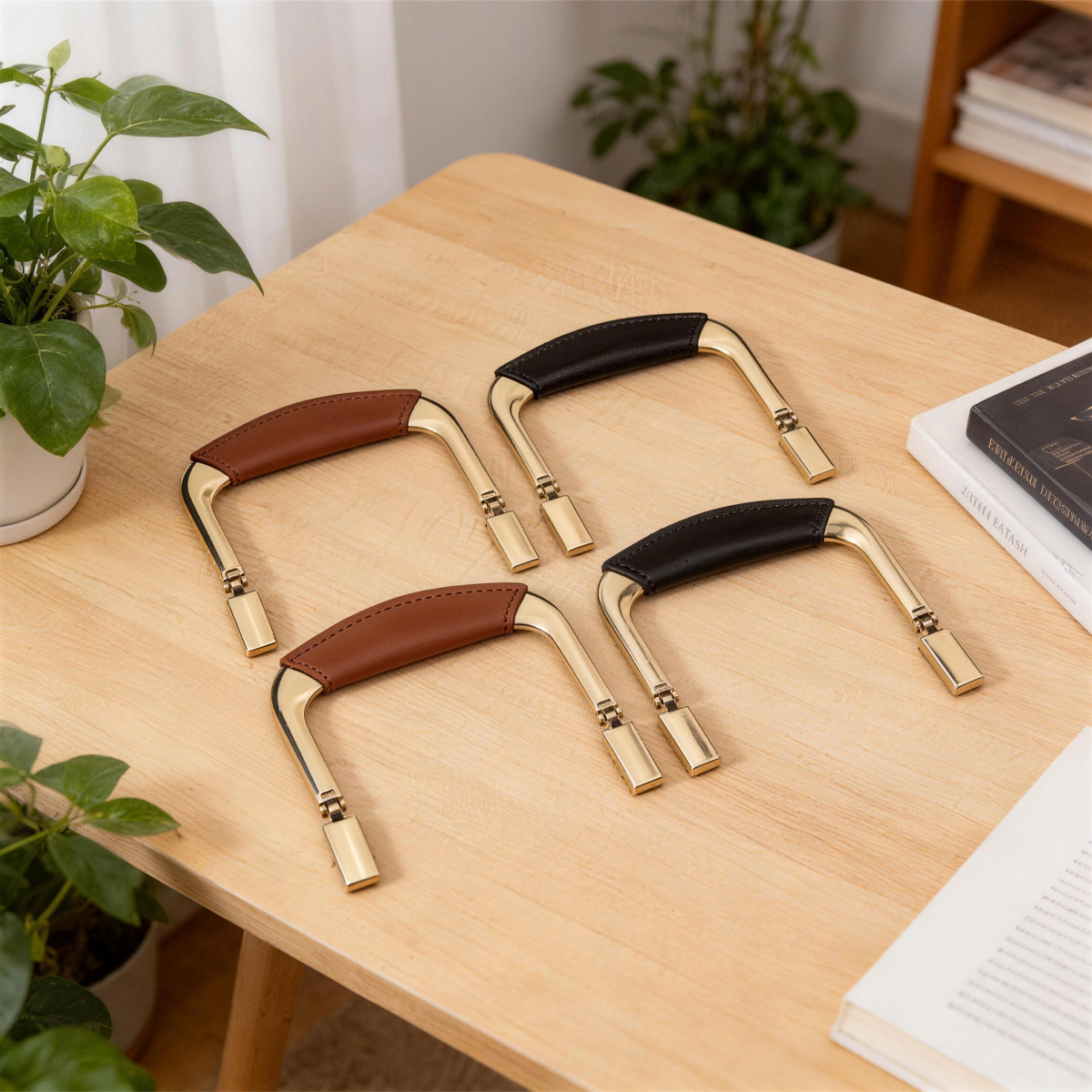 Genuine Leather Hardware Handle for Suitcase, Black Handle for Cosmetic Case Accessories