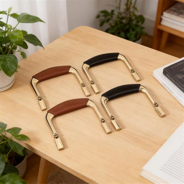 Genuine Leather Hardware Handle for Suitcase, Black Handle for Cosmetic Case Accessories