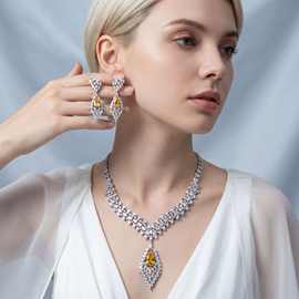 欧美大牌奢华高贵锆石翅膀耳环项链套装时尚高级感晚宴礼服配饰女
