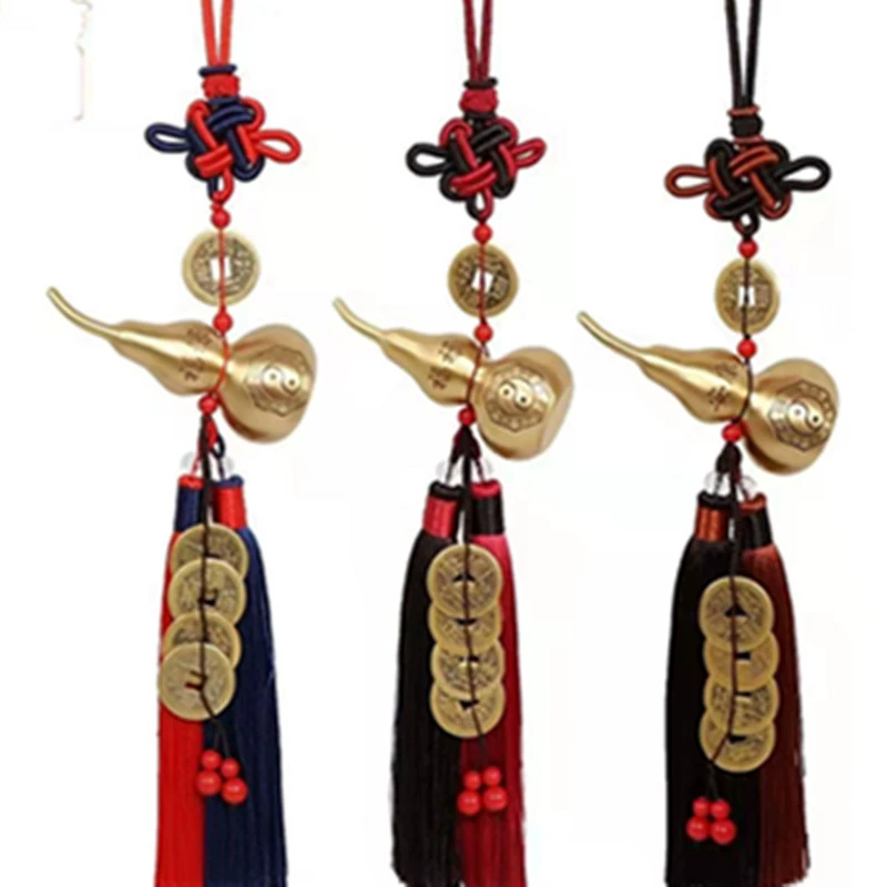 Надпись сплетни чистой меди Тыква пять императоров автомобиль кулон Фу Лу Анкан китайский узел двухцветная кисточка Фен-шуй кулон