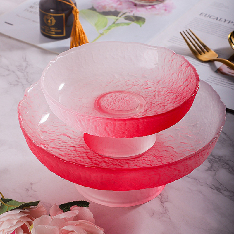 New colorful ice cream fruit plate crystal glass colorful goblet fruit plate wholesale gradient pink blue plate light luxury suit