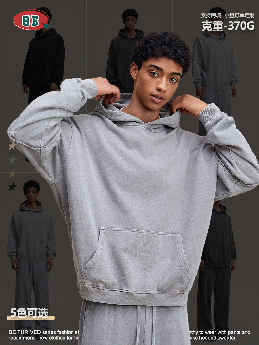 BE Men's Wear 2025 otoño americano pesado costura falsa dos piezas retro viejo copo de nieve frito con felpa suéter con capucha hombre image 4