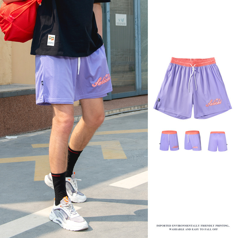 American basketball shorts mesh double-layer embroidery high quality loose breathable knee fitness running three quarter pants American basketball shorts mesh double-layer embroidery high quality loose breathable knee fitness running three quarter pants