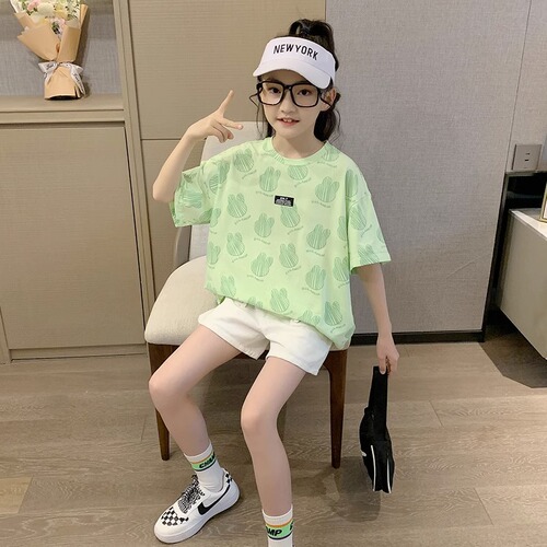 Girls short-sleeved T-shirt summer 2025 new Korean version children's big thin fashionable top children's clothing trendy brand
