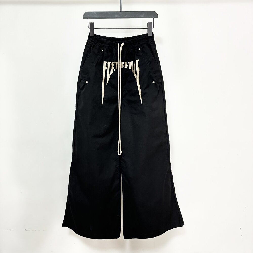 Dark Slogan Embroidered Silk Twill Wide Leg Straight Leg Loose Trousers mid Waist Long Pants Non-Stretch Care_mkmklike.com
