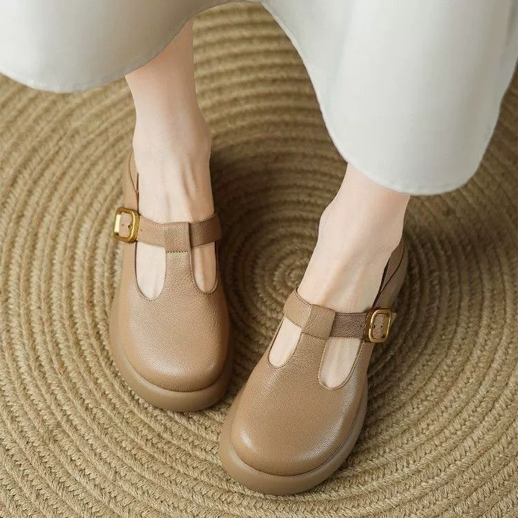 2025 новые ретро весенне-осенние кожаные туфли с противоскользящей подошвой, удобные туфли Мэри Джейн, толстая подошва, неглубокий вырез, круглый носок, женские туфли