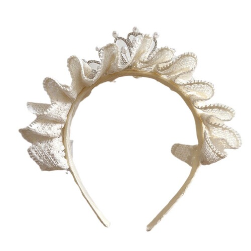 New Lolita Princess Lace Pearl Diamond Crown Children's Birthday Party Veil Headdress Hair Accessories Headband