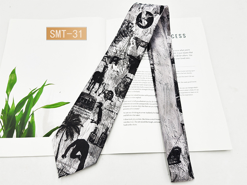 Fabricante spot impresión digital corbata de hombre estilo de Hong Kong moda retro casual animal divertido hecho a mano estilo 8cm