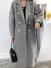 2023年秋冬新款西裝領雙面羊絨大衣休閑風中長款系帶羊毛呢外套女