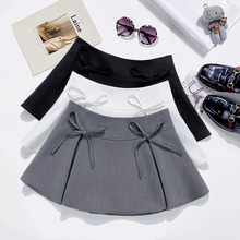 蝴蝶结系带辣妹裙学院风小众甜美超短裙防走光半身裙一件代发9078