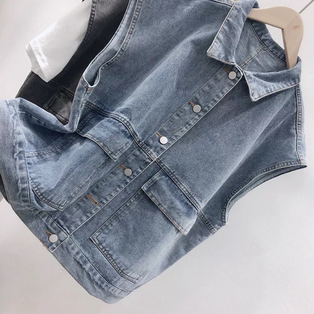 Denim Japanese retro vest for beloved, jacket sleevless, oversize