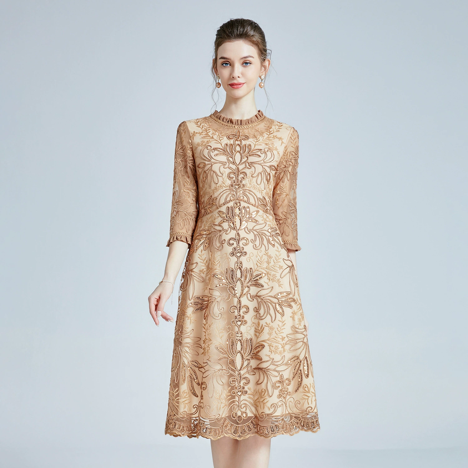 2024 весна новый среднего возраста и пожилых платье сетки вышитые плюс Размер платье свадебный банкет Счастливая Мать-в-законе одежда оптом