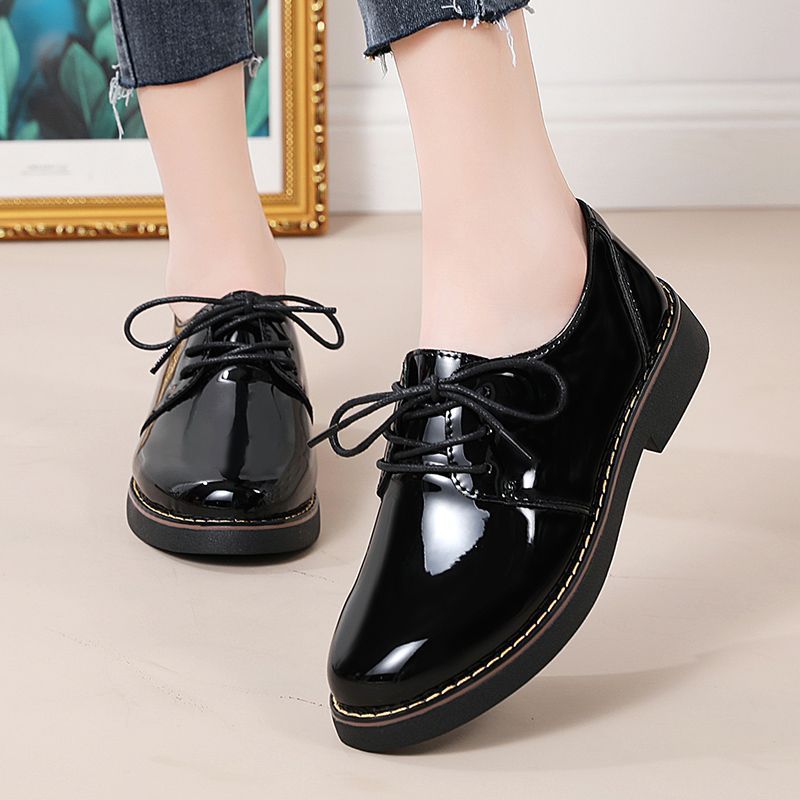 Wind-Kleinleder für Damen, weiche, rutschfeste schwarze Berufsarbeitsschuhe, einzelne Schuhe im englischen Stil mit flacher Sohle_voghion.com