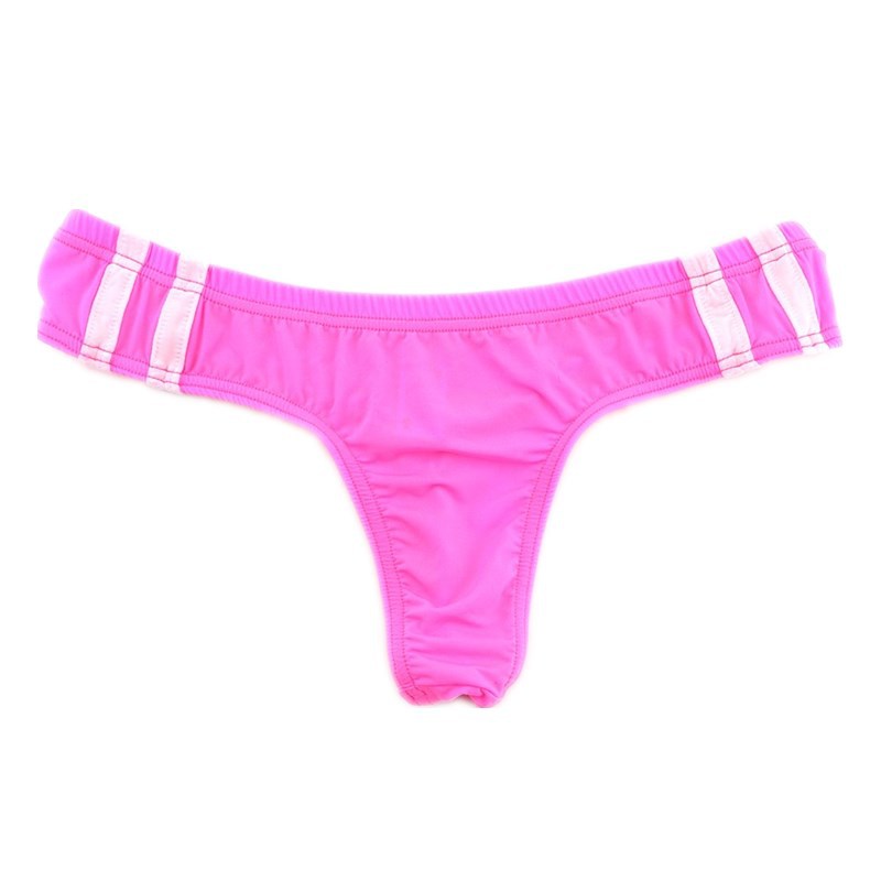 Sexy Men's T-pants Thin Breathable High Stretch Bikini Ice Silk Men's Thong Side Colorblock Slip Mid Low Waist