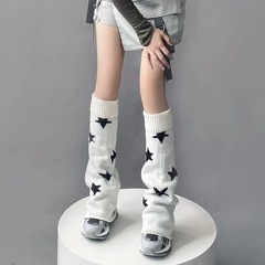 Autumn/Winter Series Spicy Girl Black and White Star Dual-Wear Knit Leggings Socks Set Y2K Color Block Pile Socks Ankle Socks