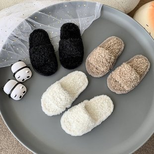 Cross-Border Amazon European and American Children's Curly Cotton Slippers Open-Ended Furry Slippers Home Children's Plush Slippers for Men