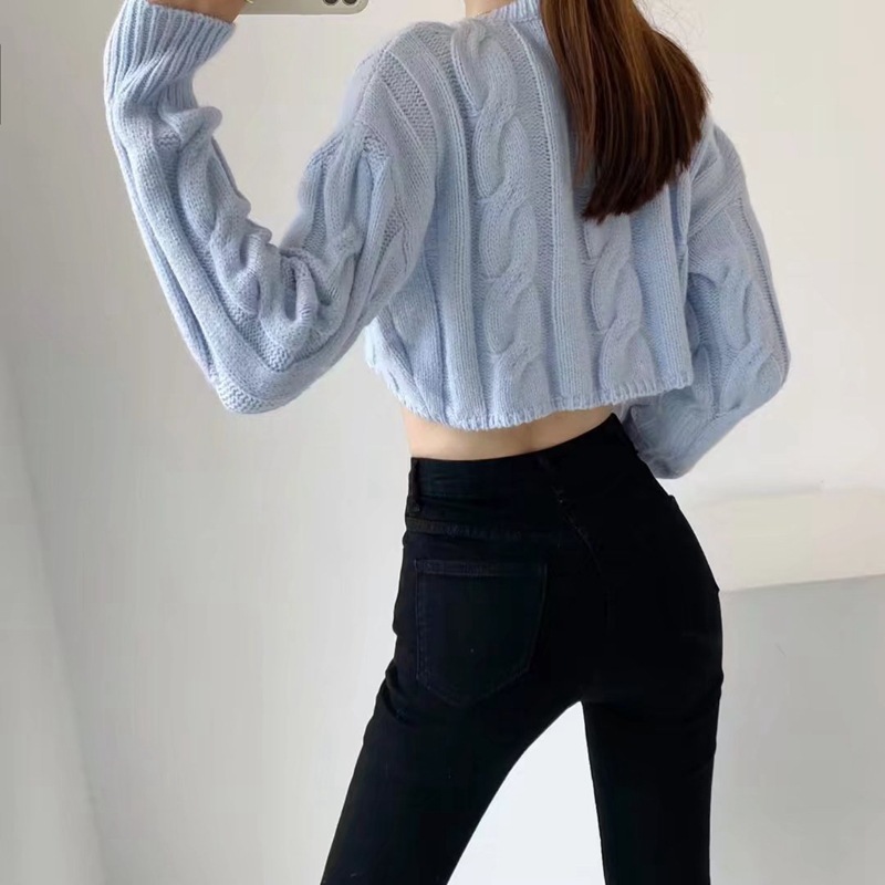 Chica caliente transfronteriza invierno y otoño nuevo suéter de cintura alta corto, camiseta de punto, camiseta de punto, camiseta de mujer, chaqueta, chaqueta image 3