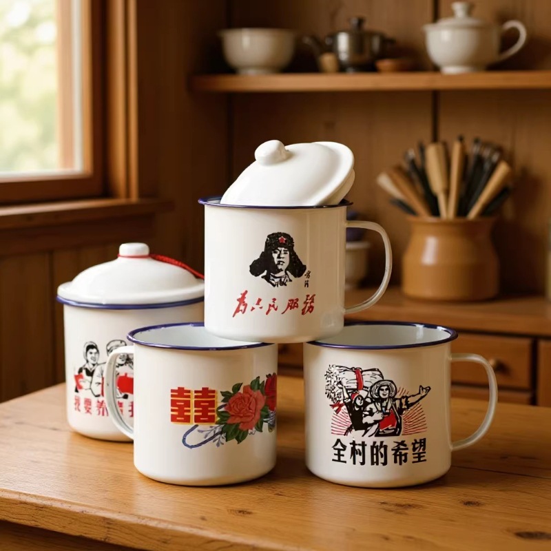 Tazas de esmalte tazas de agua de esmalte tazas de té frases de impresión vintage estilo de moda retro