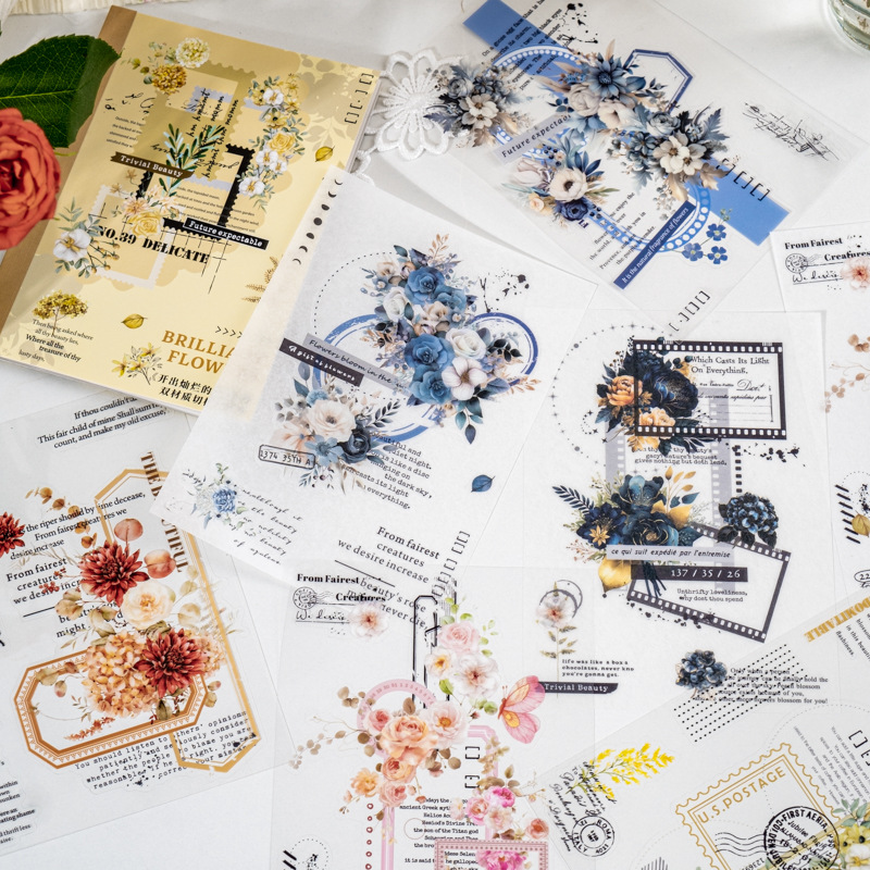 Ketchup Girl doble material de corte de pegatinas de patrón de flores brillantes pegatinas de flores retro pegatinas de mano