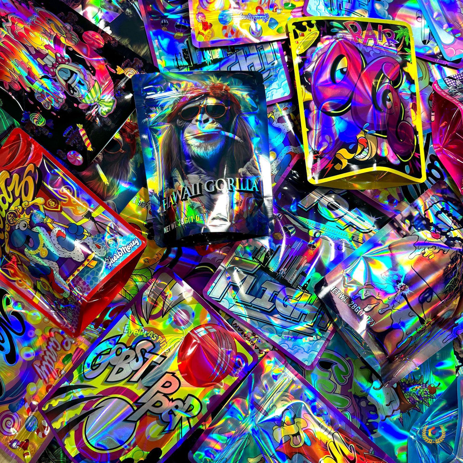 批发✅28g新品跨境电商亚马逊出口卡通镭射糖果袋塑料包装袋现货1