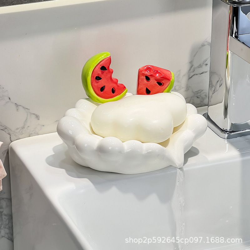 漫画スイカセラミックパンチフリーソープボックス排水ソープボックス洗面台バスルームアーティファクト水のたまりなし収納|undefined